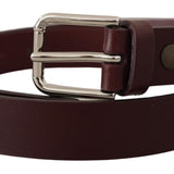 Dolce & Gabbana Maroon Skind Læder Sølv Tone Metal Spænde Bælte-Modeoutlet