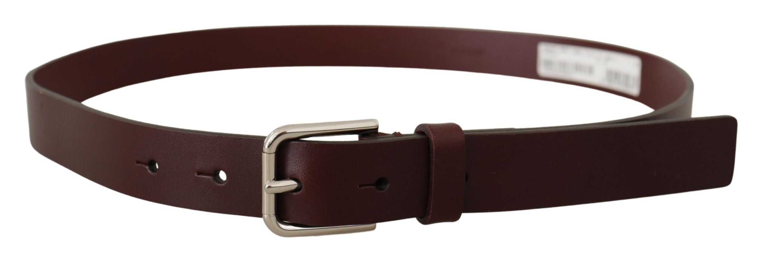 Dolce & Gabbana Maroon Skind Læder Sølv Tone Metal Spænde Bælte-Modeoutlet