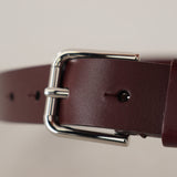 Dolce & Gabbana Maroon Skind Læder Sølv Tone Metal Spænde Bælte-Modeoutlet