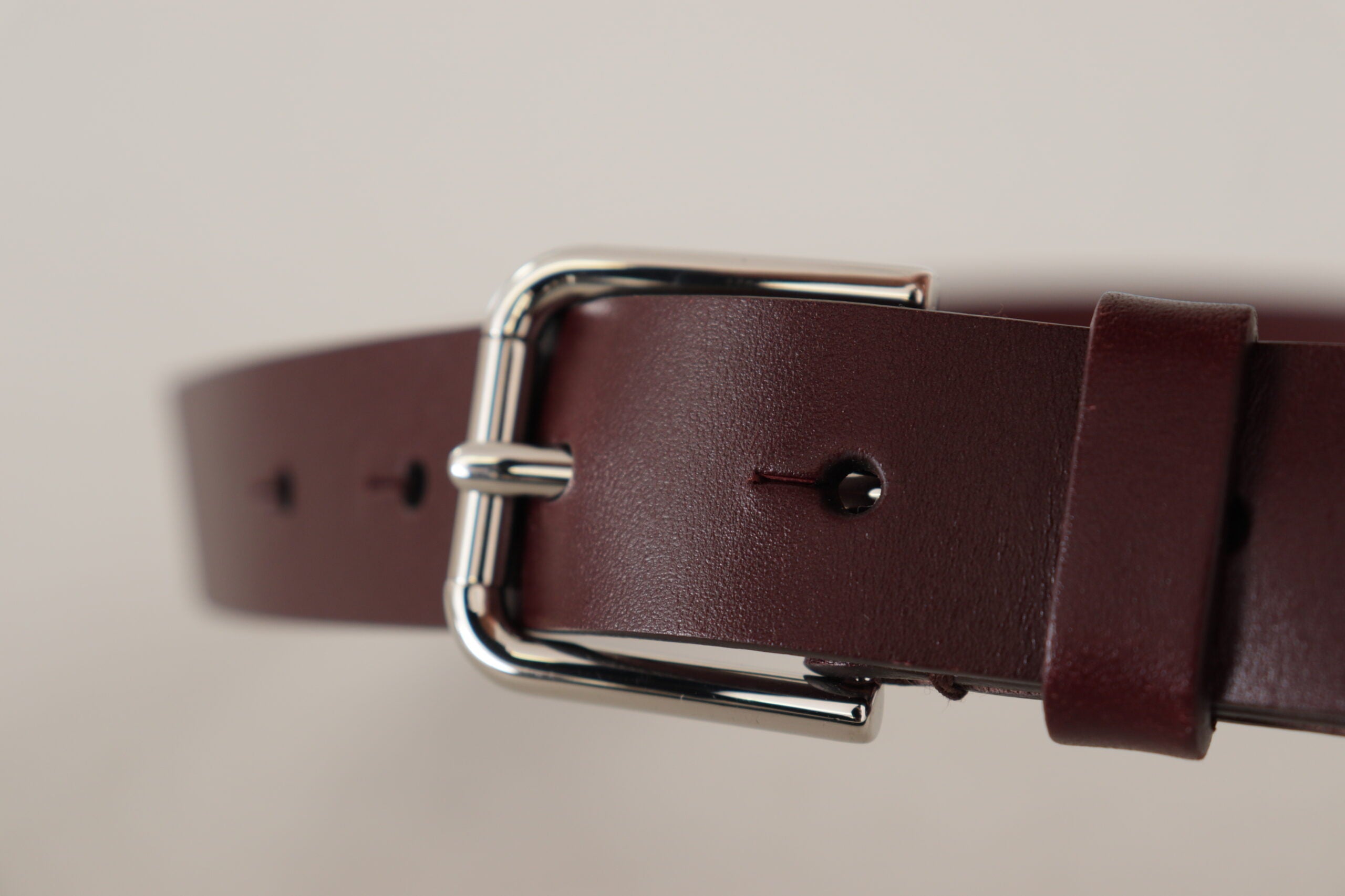 Dolce & Gabbana Maroon Skind Læder Sølv Tone Metal Spænde Bælte-Modeoutlet