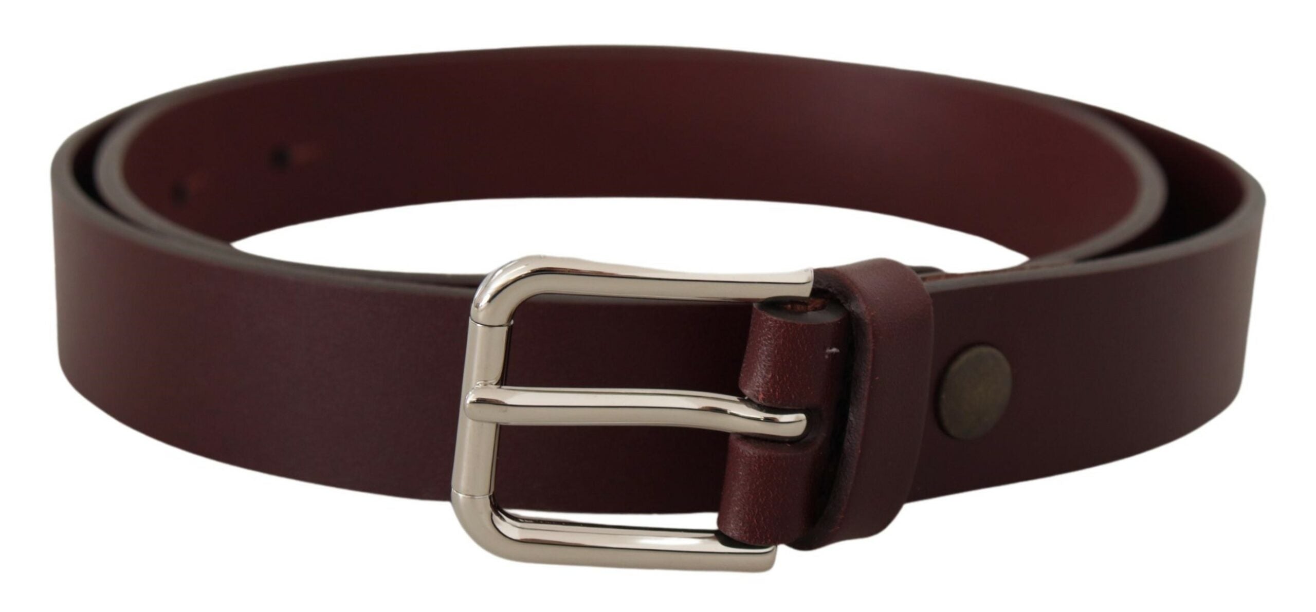 Dolce & Gabbana Maroon Skind Læder Sølv Tone Metal Spænde Bælte-Modeoutlet