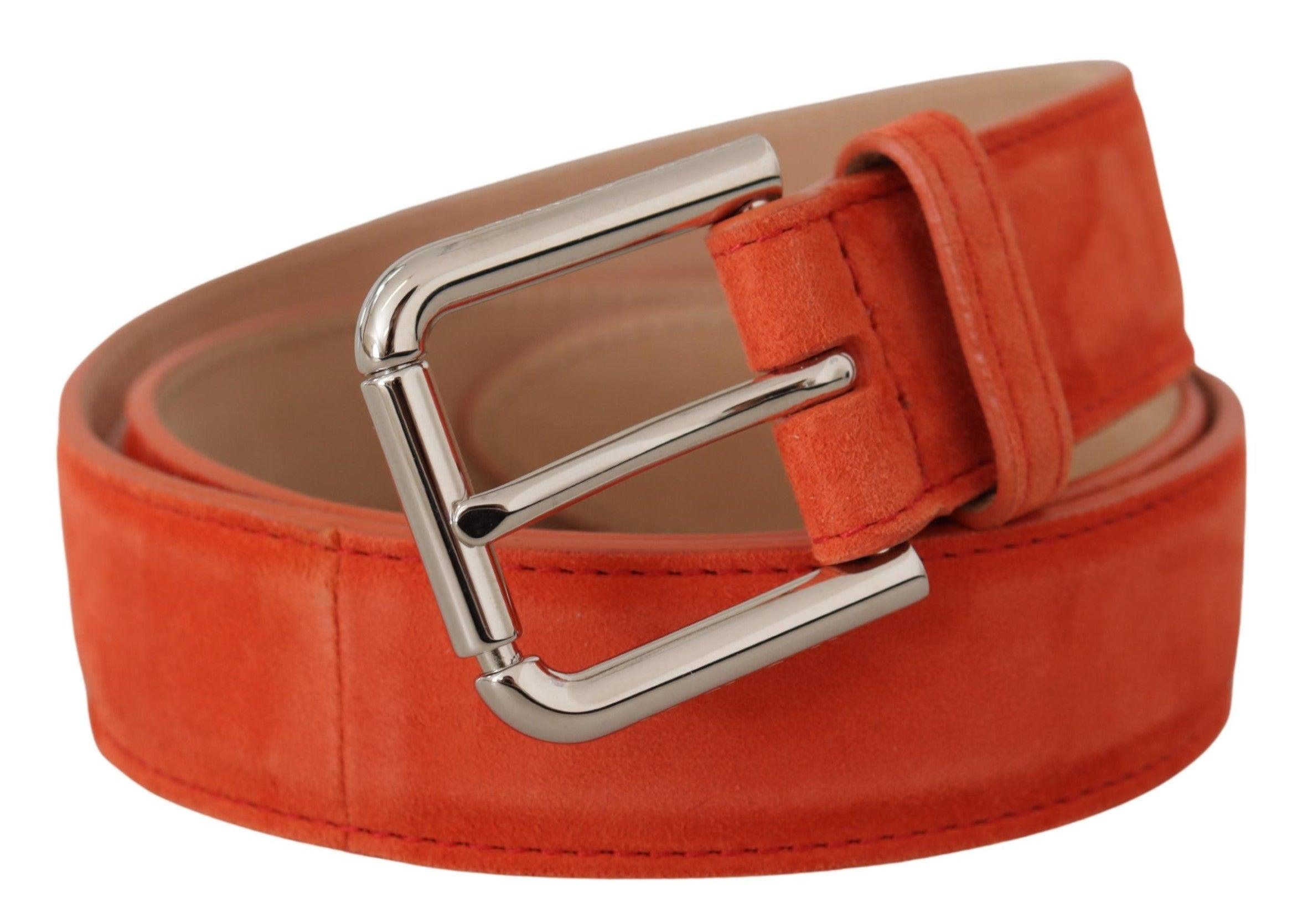 Dolce & Gabbana Orange Læder Sølv Logo Metal Spænde Bælte-Modeoutlet